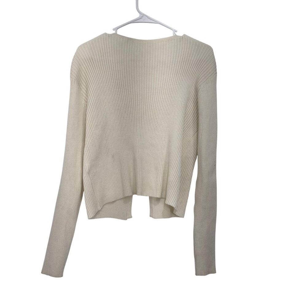 No Boundaries Womens Cream Ribbed Knit Cardigan Sweater SZ XL Tie Front Stretch - Picture 8 of 9
